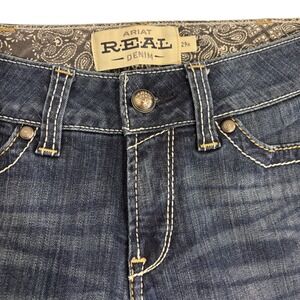 Ariat Real Blue Jeans Womens 29 x 31 Bootcut Faded Whiskering Stretch Western